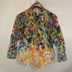 Aratta Silent Journey Button Front Floral Blouse Large Bohemian